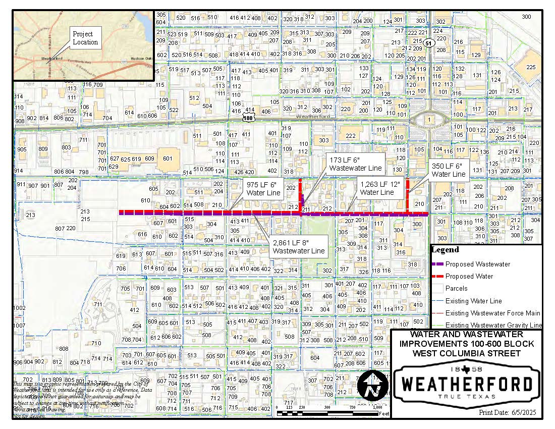 Project Map Water and Wastewater Improvements - 100-600 Block West Columbia Street